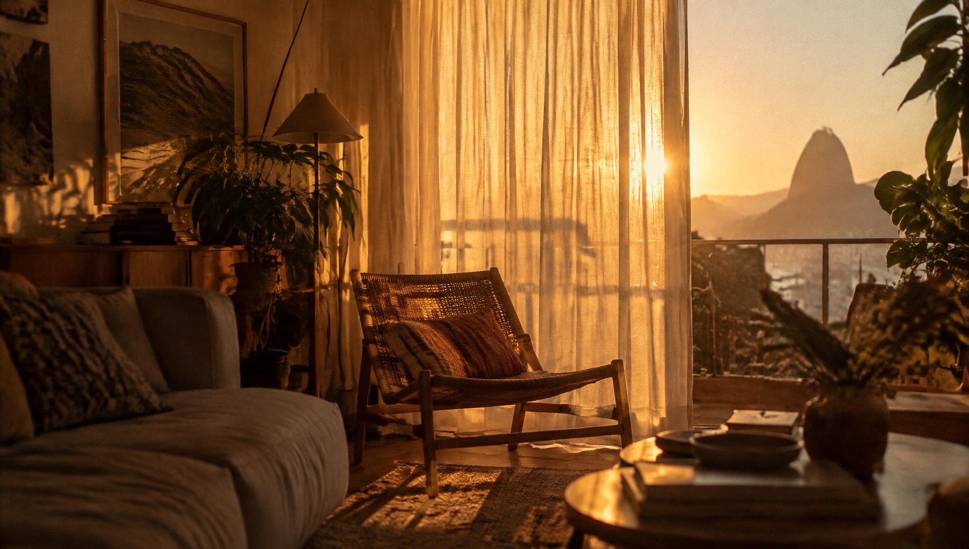 Sala com luz de fim de tarde
